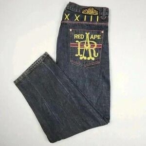 VTG Red Ape Mens Y2K Jeans MCMXXXIII‎ Black Denim Size 36 Skater Street Grunge